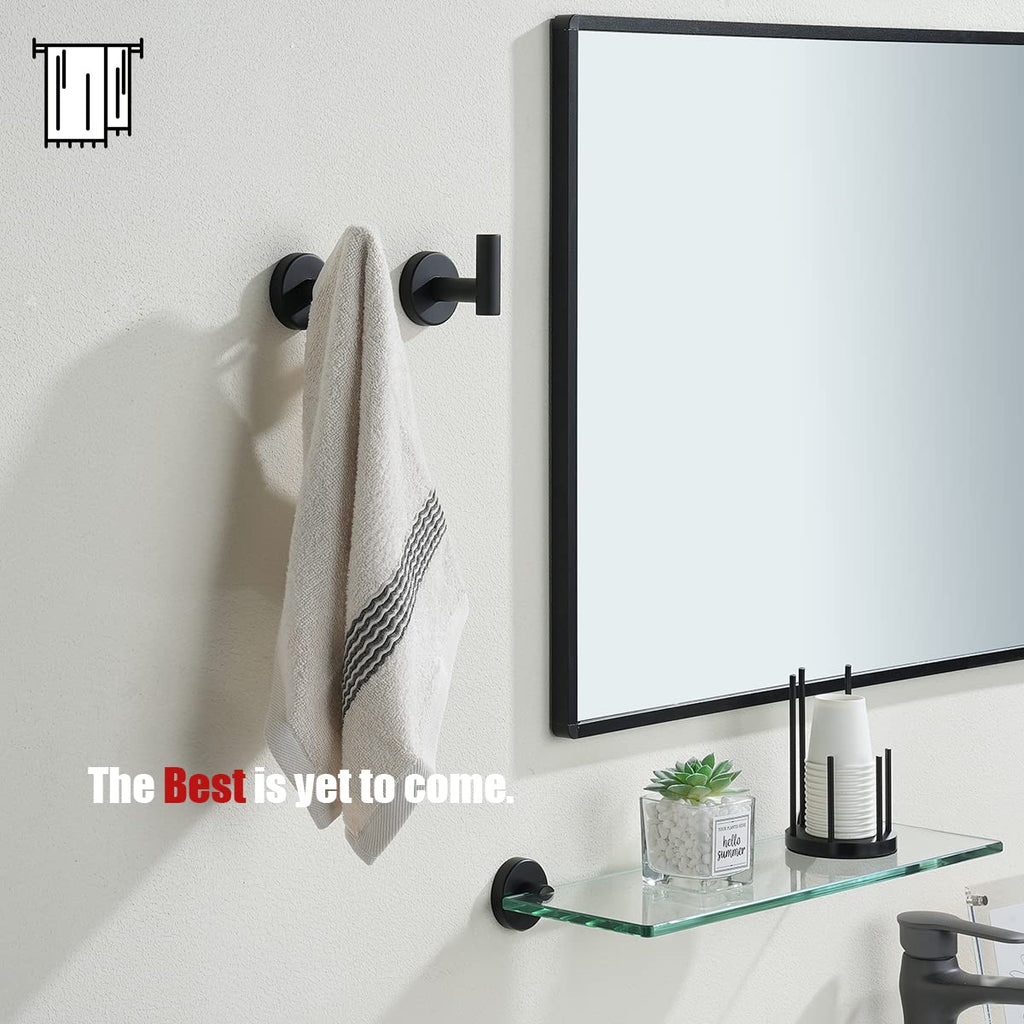 JQK Black Bathroom Towel Hook, Coat Robe Clothes Hook for Bathroom Kitchen Garage Wall Mounted (4 Pack), 304 Stainless Steel Matte Black, TH100-PB-P4