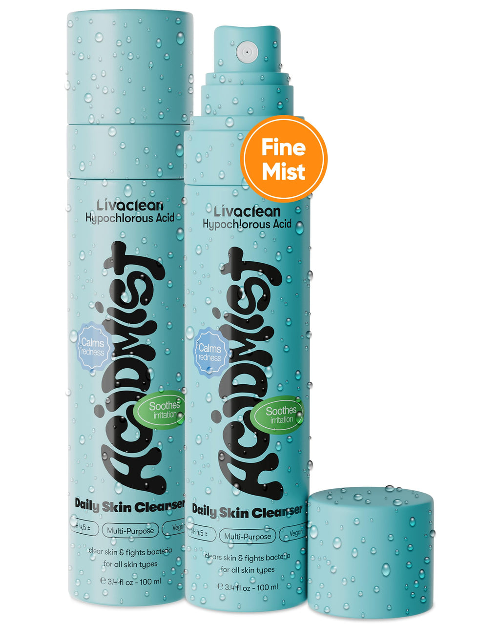 2 Pack Hypochlorous Acid Spray for Face & Body - 2 x 3.4 fl oz - Helps Reduce Redness and Breakouts - Multi-Purpose Travel Size Hypochlorous Spray - Topical Facial Skin Repair - pH-Balancing Toner