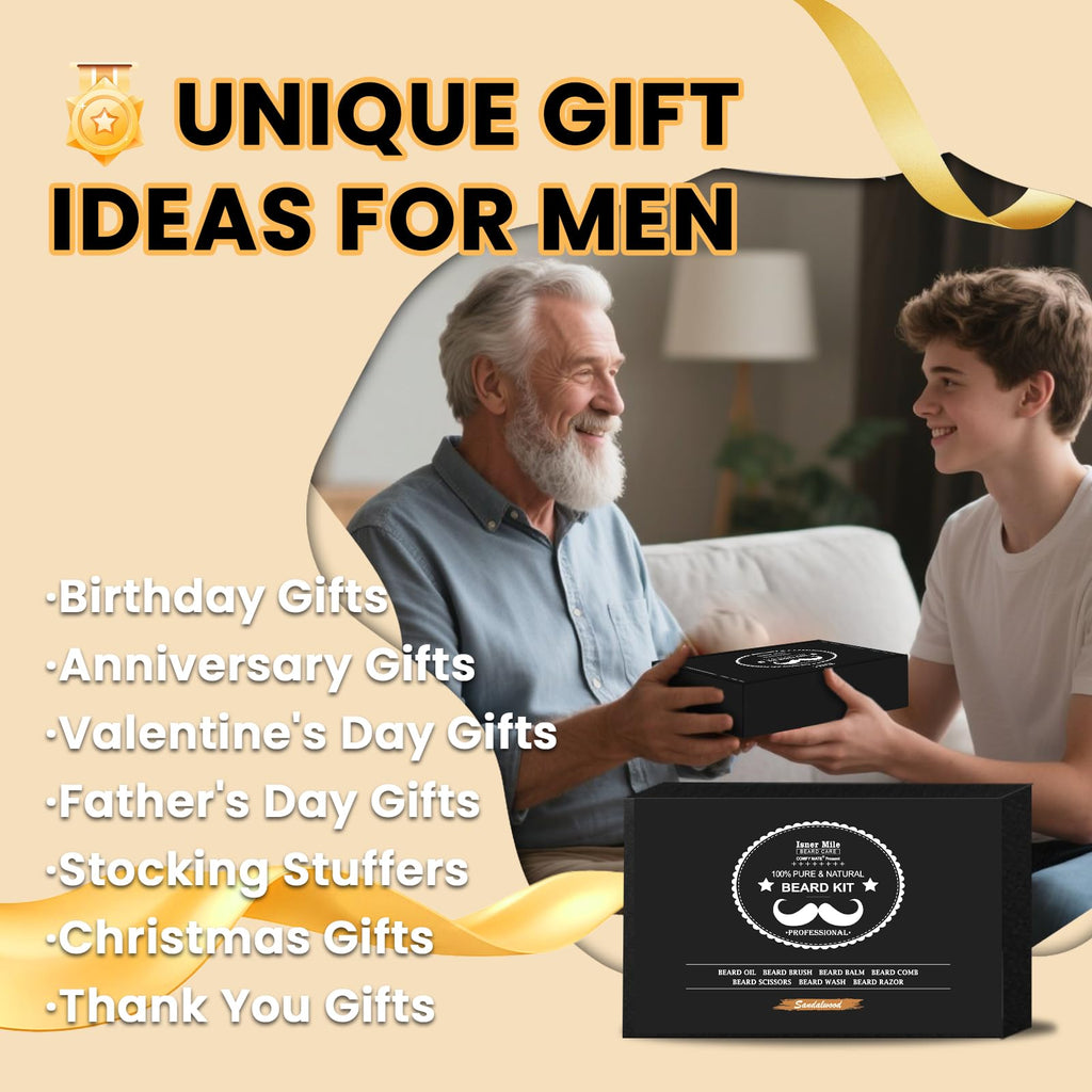 Beard Kit Birthday Gifts for Men Grooming & Care w/ Wash, Brush, Balm, Comb