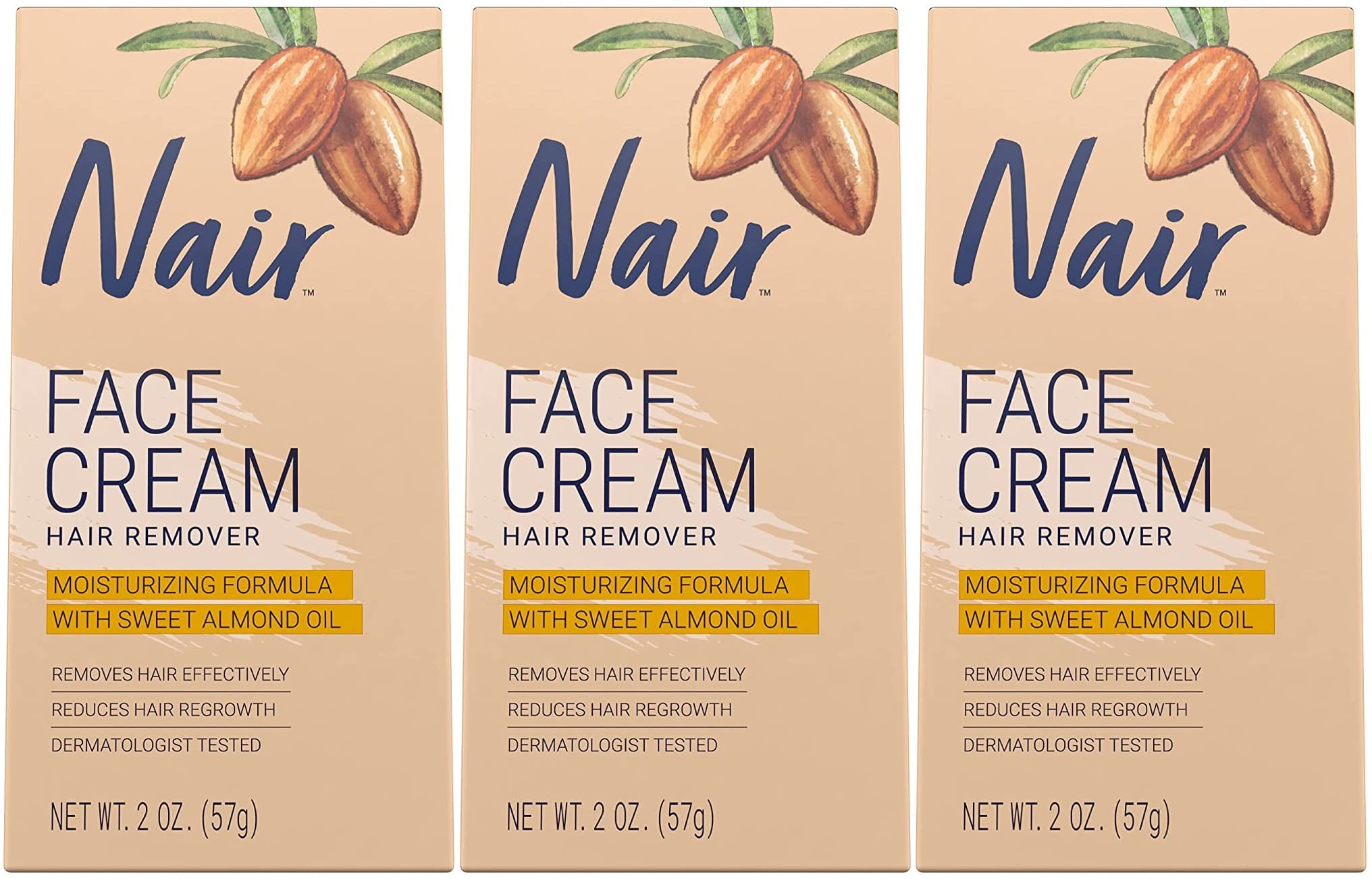 Nair Hair Remover Face Cream, 2 Oz, Pack of 3