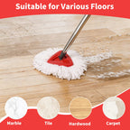 Jikefa Mop Replacement Heads, Handle, Base Compatible with O Cedar EasyWring 1-Tank Spin Mop System, 2 Microfiber Mop Head Refills, 4-Section Iron Handle 30-58in and 1 Spin Base Cover Set