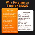 BIOXI Persimmon & Tea Tree Oil Deodorizer Soap Bar Odor Control & Gentle Exfoliation Body Wash for Mature or Aging Skin Korean Cold-Pressed Formula with Chamomile, Aloe Vera & Coconut Oil - 2 Pack