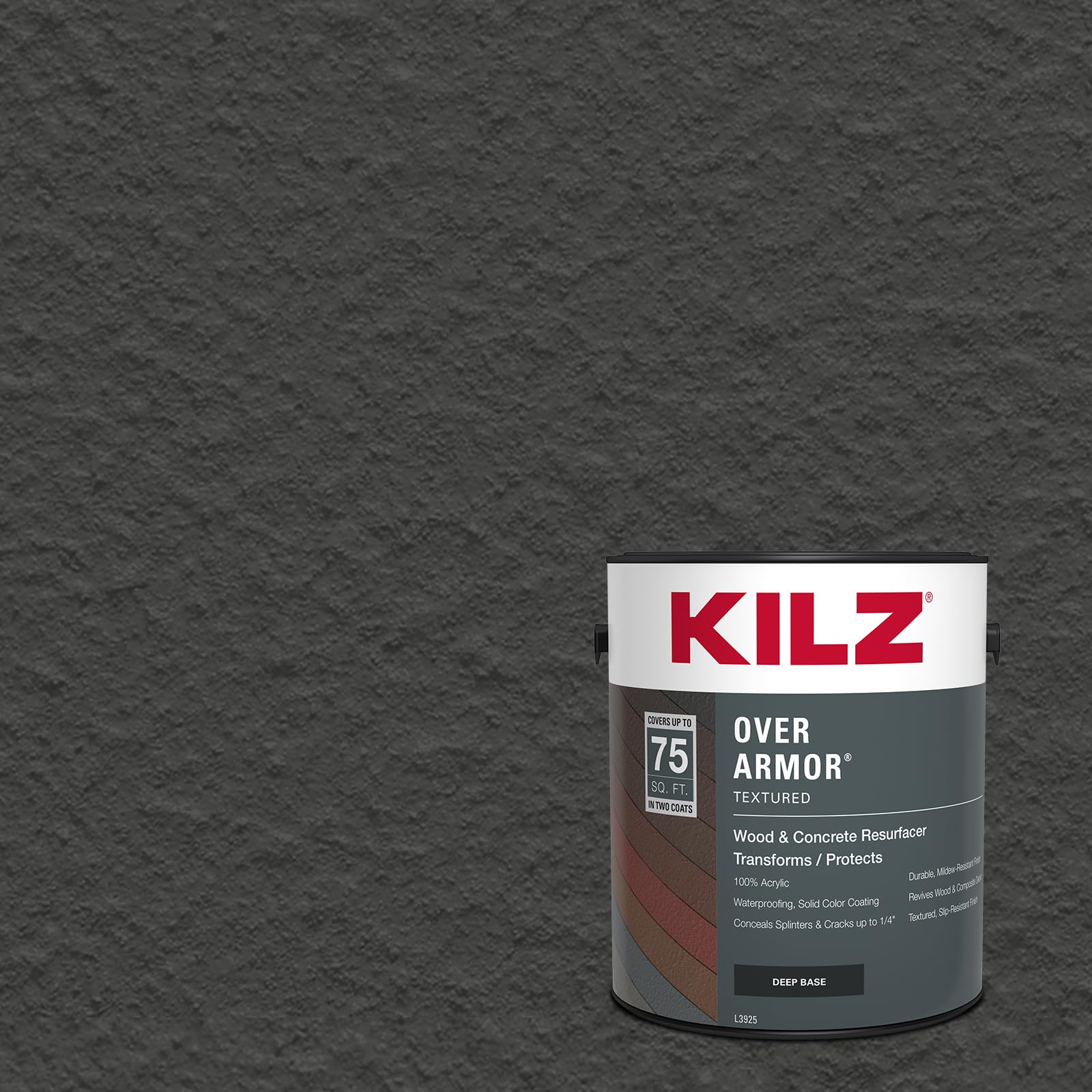 KILZ Over Armor Textured Solid Coating Resurfacer for Wood, Composite and Concrete Surfaces, Black Olive, 1 Gallon