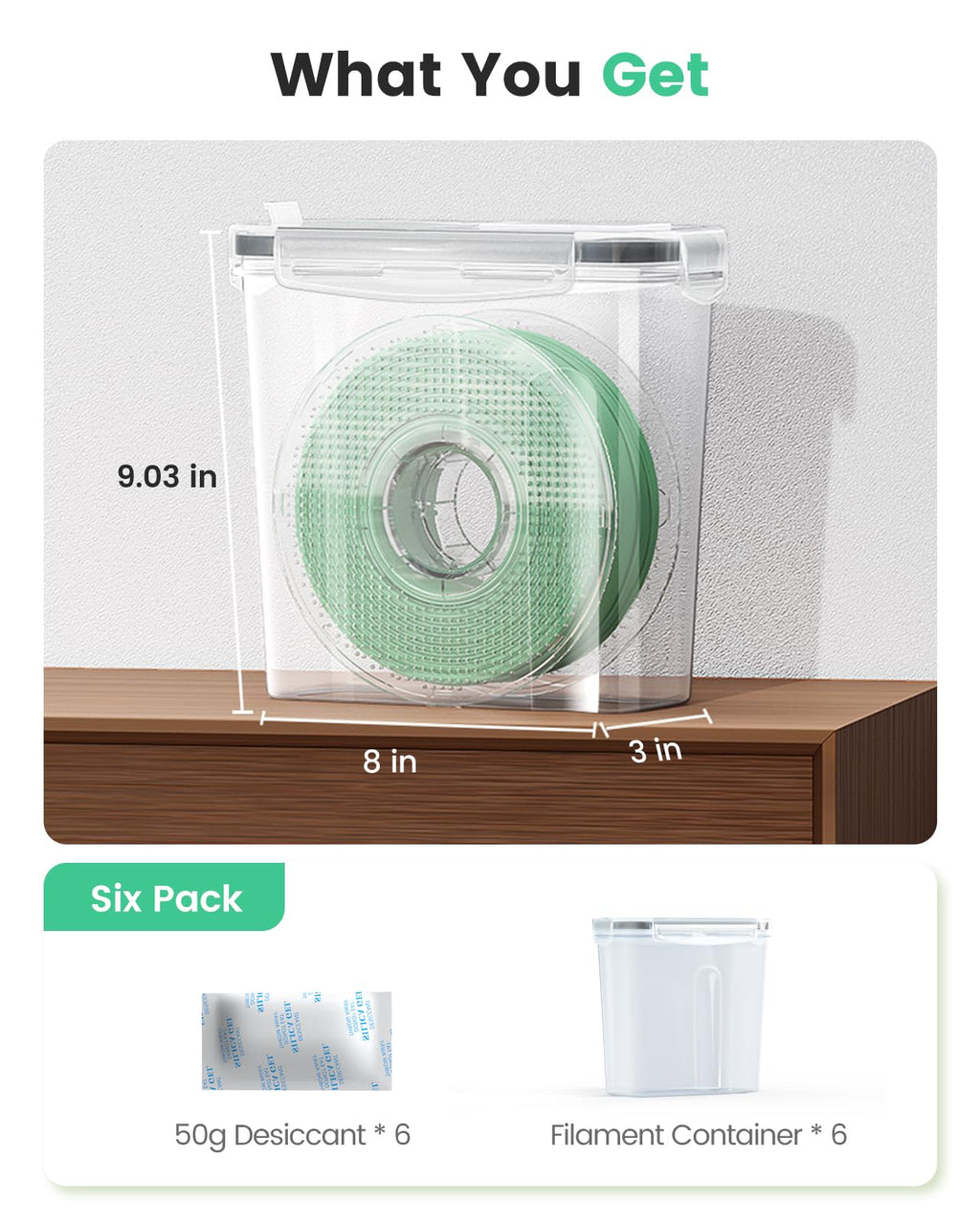 AMZPro Filament Storage Box - 6 Pack Filaments Container for 3D Printing Filaments Sealing and Protection - Portable Filament Storage with Desiccant,Water-Proof and Dust-Proof 4.0L(9.03 * 8 * 3)