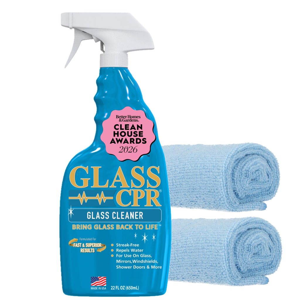 CPR Glass 2-in-1 Glass Cleaner & Water Repellent (22oz) + 2 Microfiber Applicator Towels | Deep Cleaning for Glass, Mirrors, Windows, Windshields, Shower Doors
