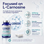 L-Carnosine 600mg Capsules, Premium Carnosine Supplement for Cellular Rejuvenation & Brain Support, Advanced L Carnosine Supplement for Antioxidant Defense & Muscle Recovery, 120 Capsules