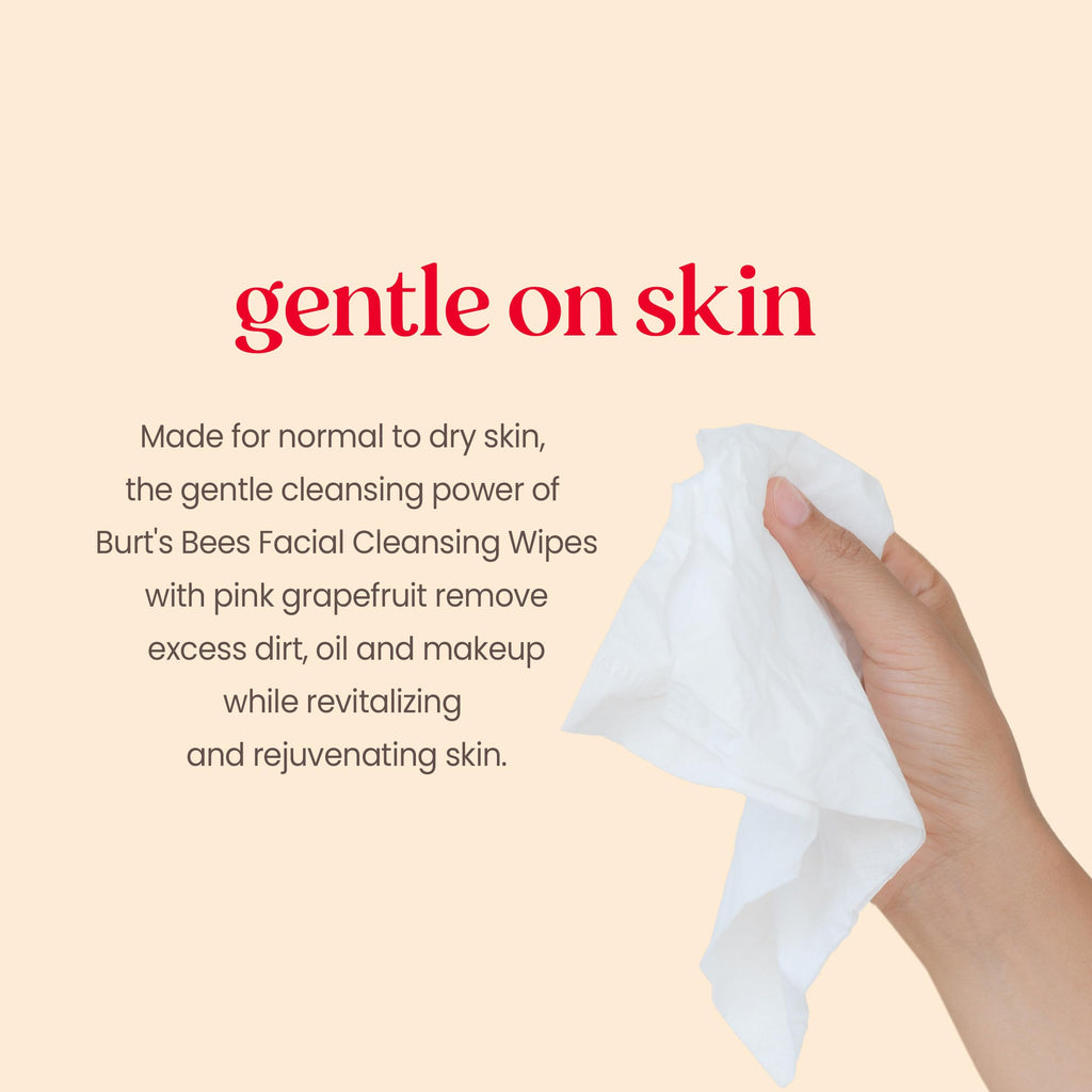 Burt's Bees Pink Grapefruit Face Wipes, for All Skin Types, Hydrating Makeup Remover & Facial Cleansing Towelettes, 30 Ct. (3-Pack)