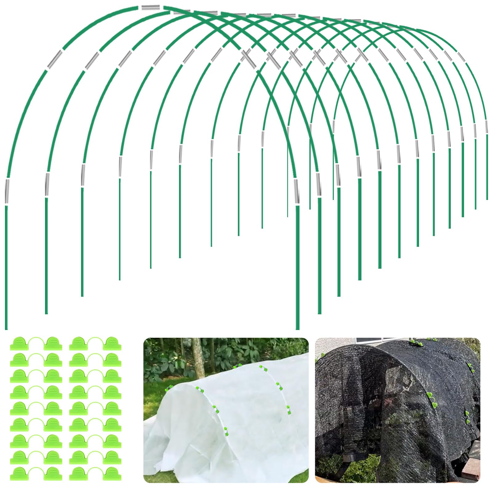 Hoyejyou 72Pcs Garden Hoops for Raised Beds Wide, 12 Sets of 8Ft Greenhouse Hoops Grow Tunnel, Rust-Free Fiberglass Hoops Frame for Row Cover Netting Shade Cloth DIY Garden Stakes Supplies