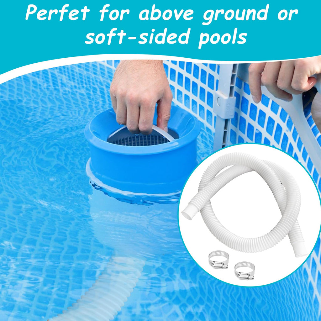 2 Pack 1-1/4 Inch x 3ft Foot Long White Above Ground Pool Flex Connection Hose with 2 Metal Clamps for Pump 330 GPH, 530 GPH, and 1,000 GPH Compatible with Intex Coleman Summer Waves Pool Skimmer