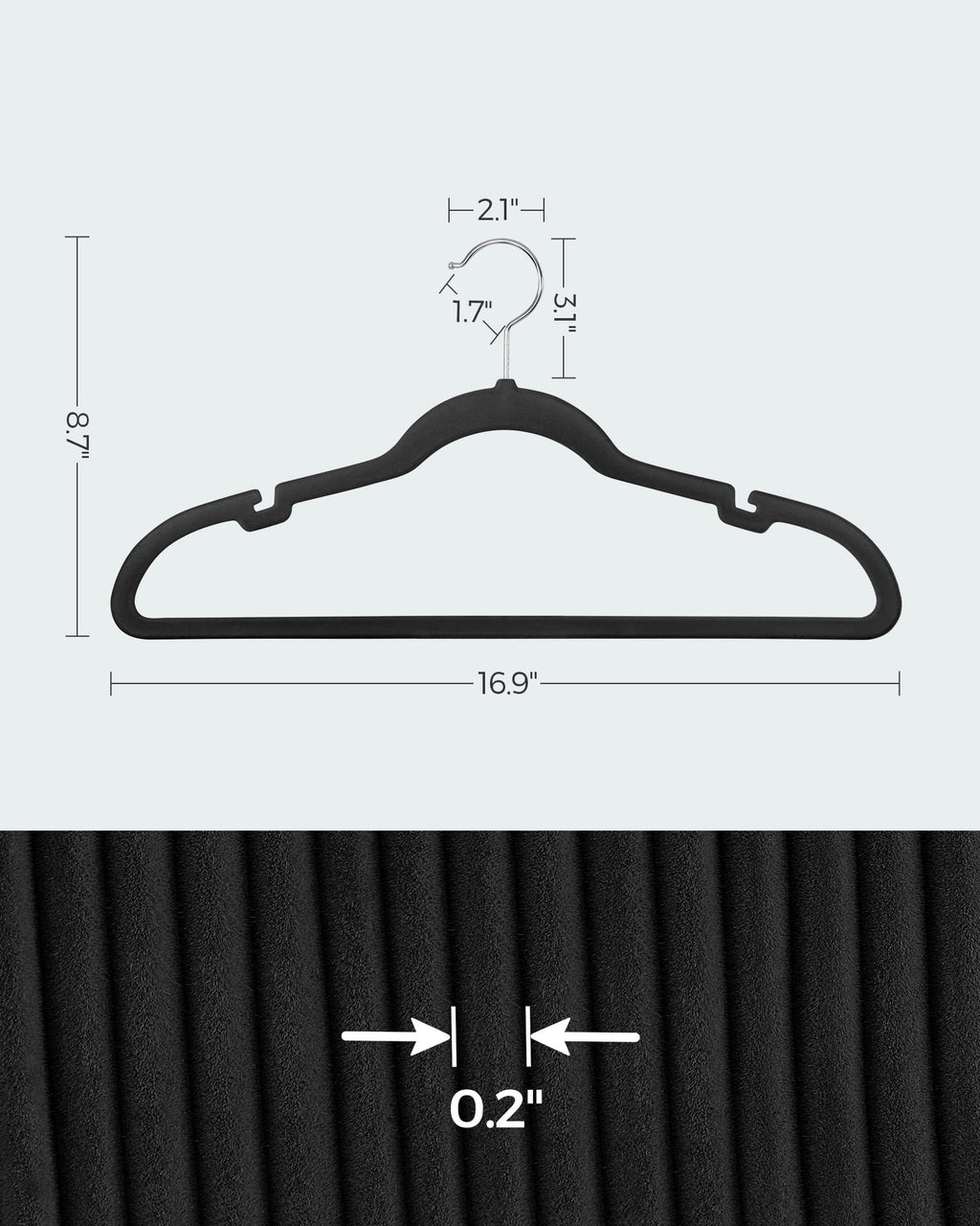 SONGMICS Velvet Hangers 50 Pack, Non-Slip Clothes Hangers, Ink Black