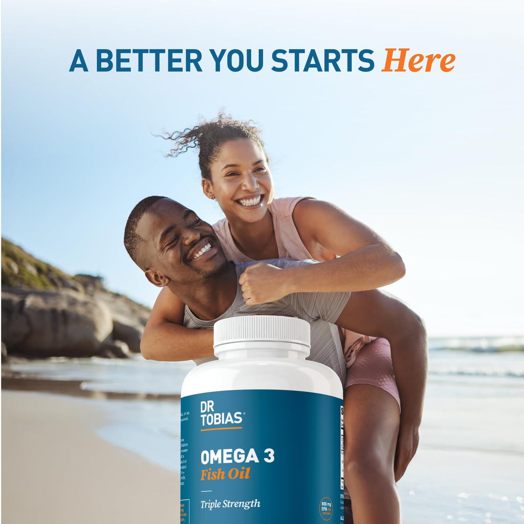 Dr. Tobias Omega 3 Fish Oil 2000mg Triple Strength with 800mg EPA 600mg DHA Per Serving | Fish Oil Omega 3 Supplements for Heart Brain & Immune Support - 180 Softgels (90 Servings)