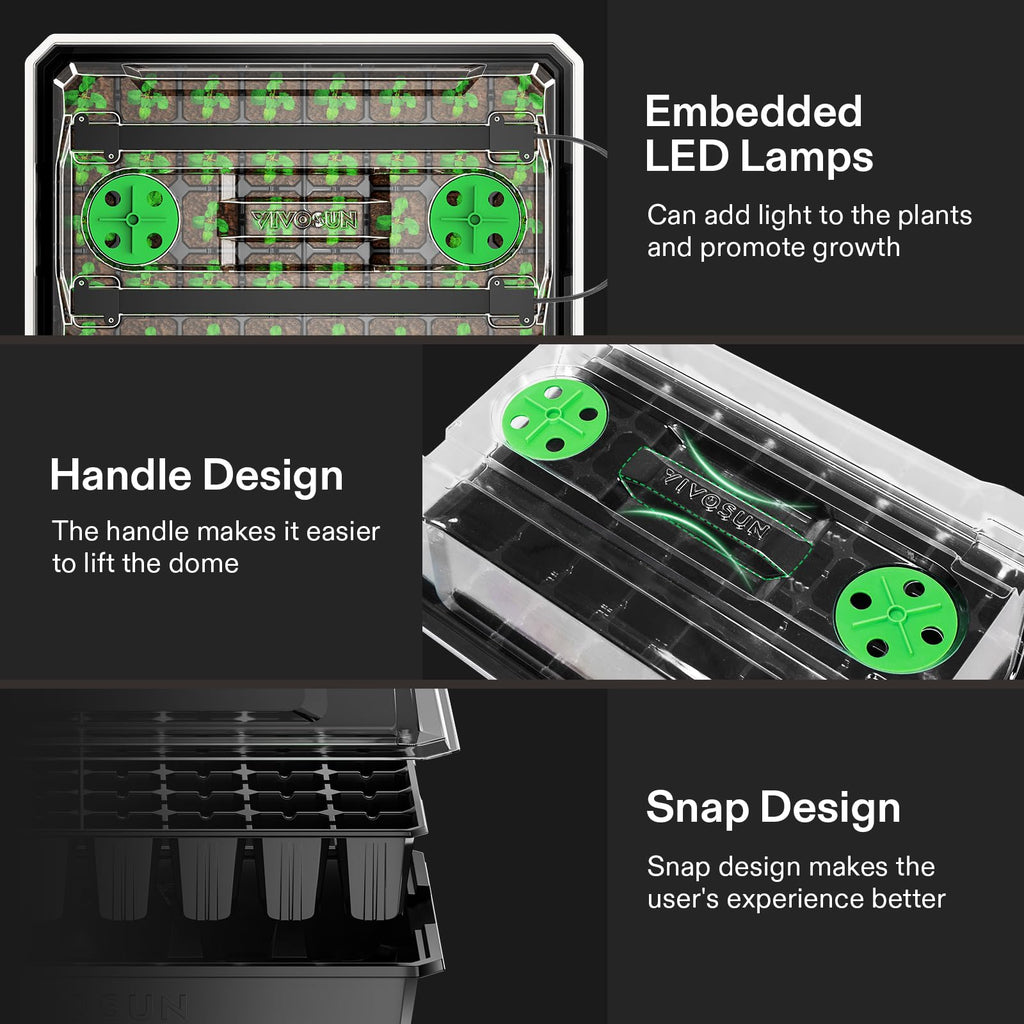 VIVOSUN 1-Pack Seed Starter Kit, 40-Cell Tray, LED Lights and Heat Mat