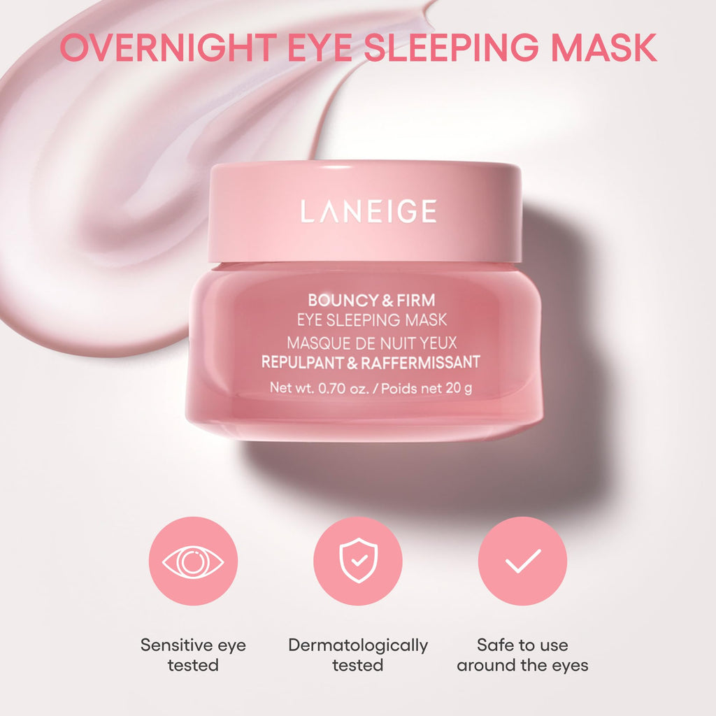 LANEIGE Bouncy & Firm Eye Sleeping Mask: Depuff and Firm with Peony & Collagen Complex, Ceramide, & 5D Hyaluronic Acid