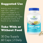 RidgeCrest Herbals ClearLungs Immune, Lung Support Supplement with Elderberry, Zinc, Vitamin C, Vitamin A, Olive Leaf, Mullein, Lung Wellness Formula for Respiratory Health (60 Vegan Caps, 30 Serv)