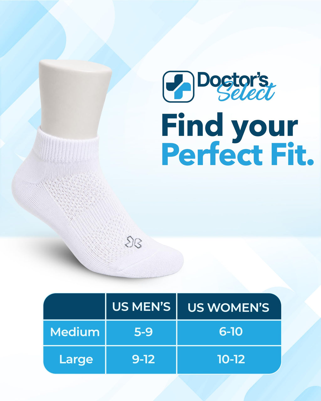 Doctor's Select Viscose Bamboo Ankle Diabetic Socks for Women and Men - 6 Pairs | Quarter Diabetic Socks for Women Size 9-11 | Viscose Bamboo Socks Woman | Edema Socks | White