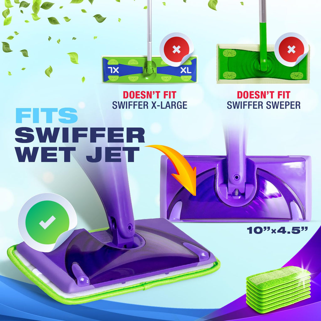 Millifiber Reusable Mop Pads Compatible with Swiffer WetJet (4 Pack) - Microfiber Mop Refill for Wet Mopping Cloths - Hardwood Floor Cleaning Spray Pads Reusable Replacements - Green
