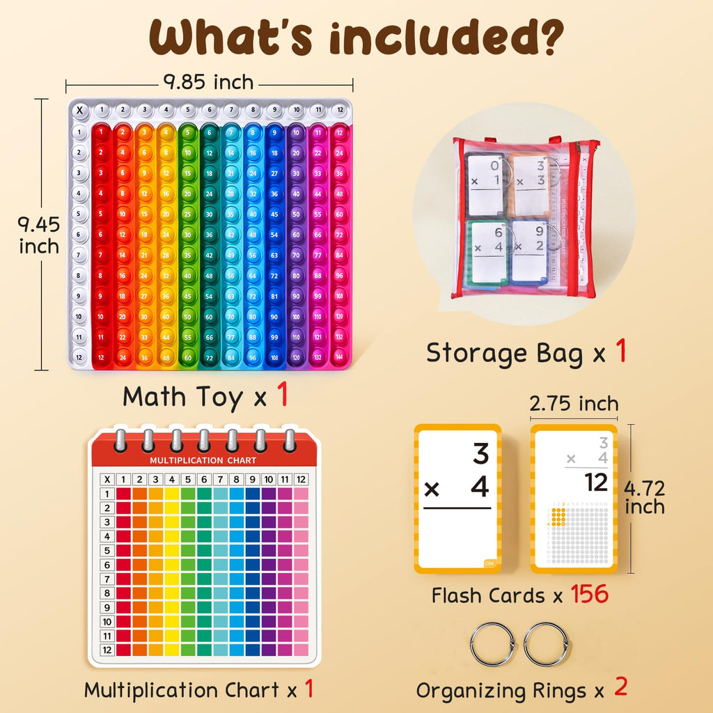 JoyCat Multiplication Flash Cards + Chart- 156 Hole Punched Math Game Flashcards for Kids Ages 8 and Up, Times Table Manipulatives for Preschoolers 3rd,4th,5th,6th Grade