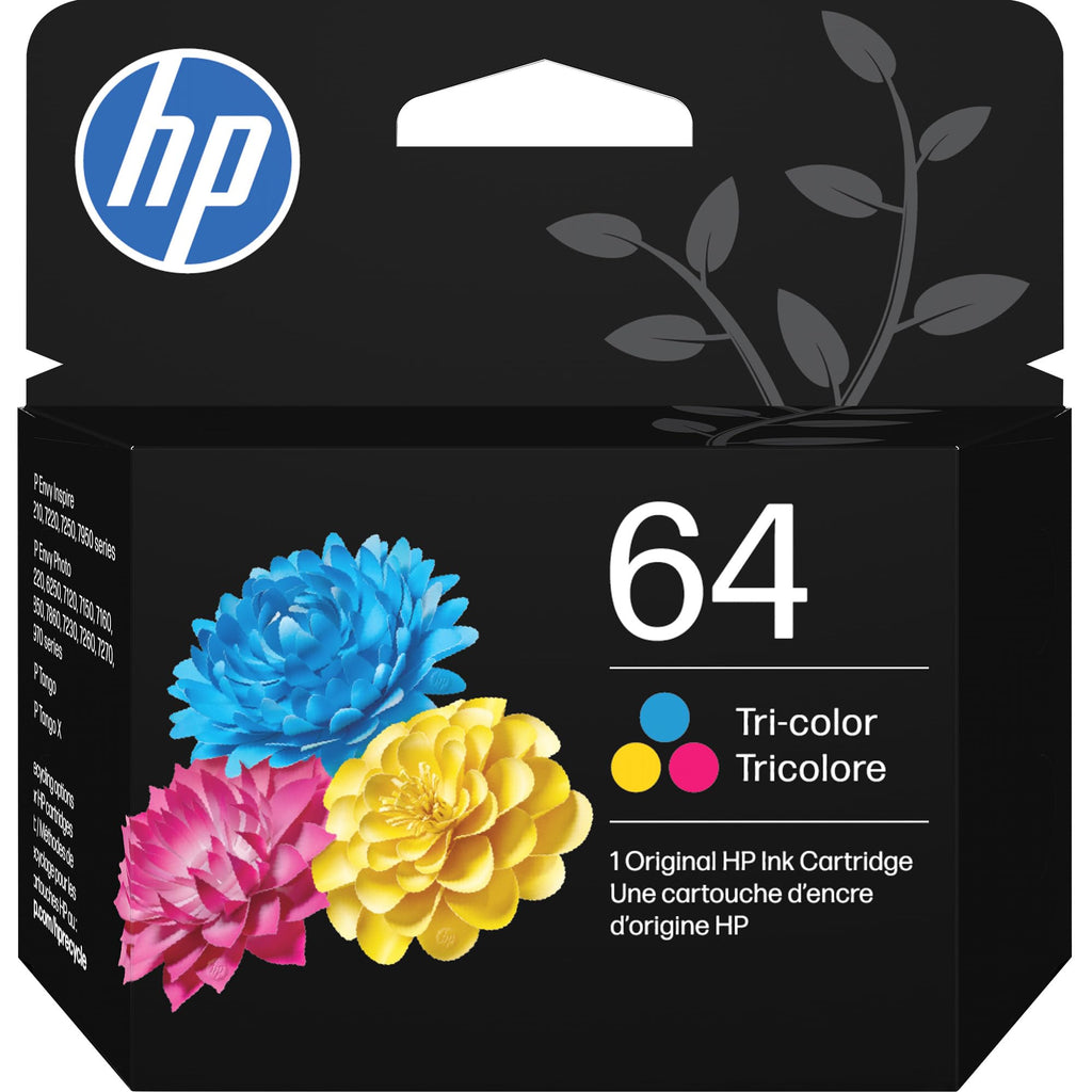 HP 64 Tri-Color Ink Cartridge | Works with Envy Inspire 7950e; Envy Photo 6200, 7100, 7800; Tango Series | Eligible for Instant Ink | N9J89AN