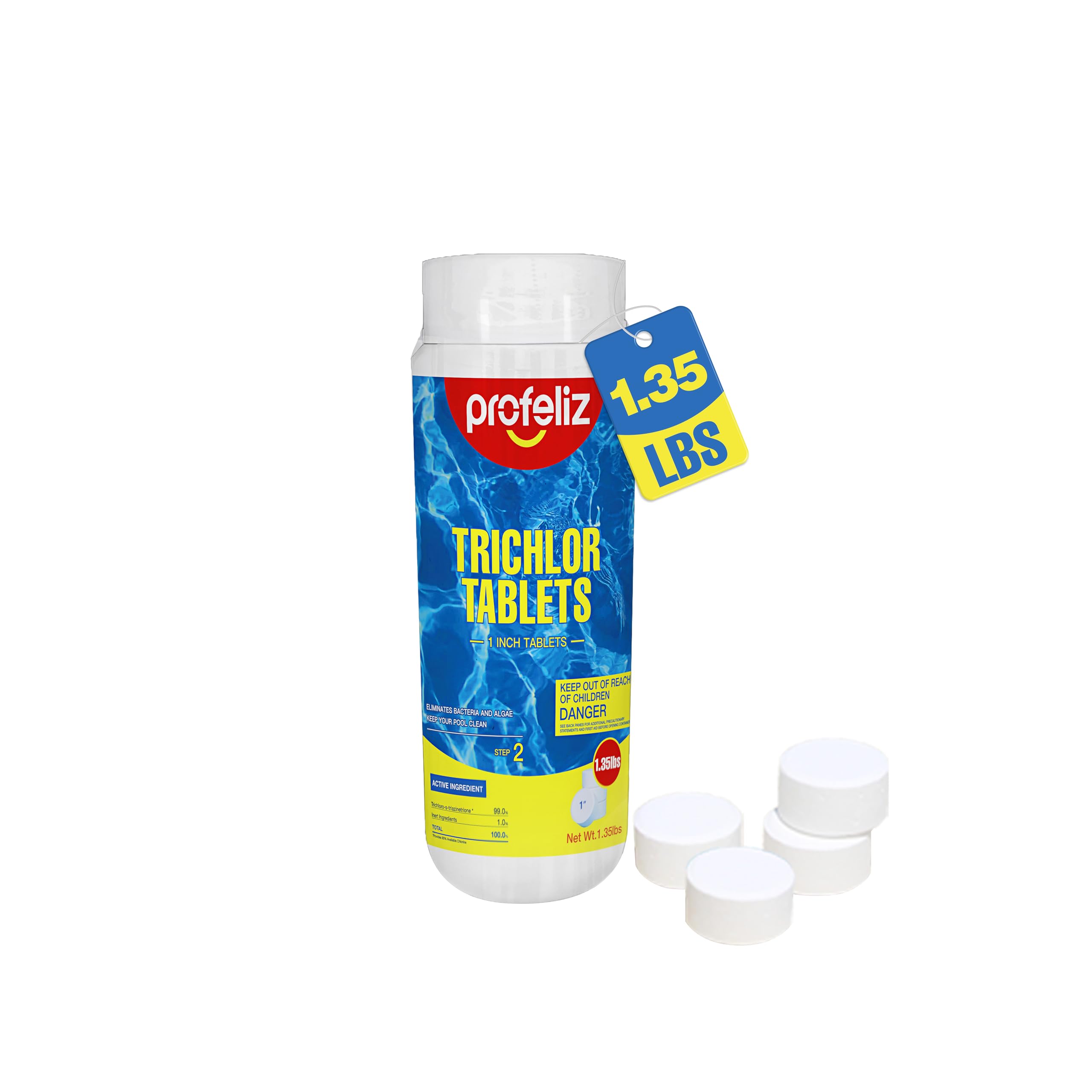 PROFELIZ Stabilized Chlorine Tablets 1 Inch for Swimming Pools,Hot Tub & Spa,Kills Bacteria and Stops Algae,Slow Dissolving,Perfect for Small Pools,1.35 lb