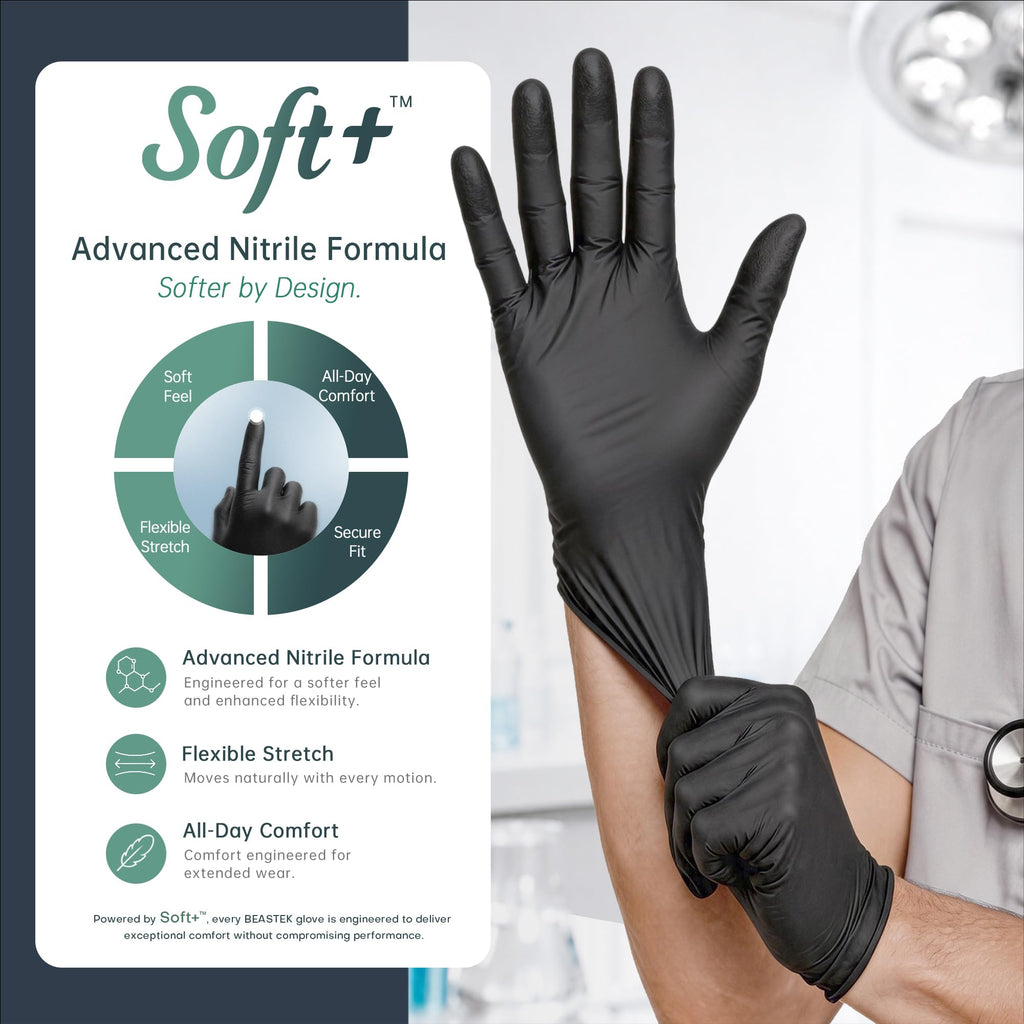 BEASTEK Black Nitrile Exam Gloves, 4Mil Powder-Free Food Prep Disposable XL