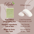 BELA Extra Creamy Goat Milk Soap 3.3 OZ Pack of 6, Long Lasting French Triple Milled Bar Soap Enriched with Organic Shea Butter, Hand, Face and Body Wash Bar, Made in Australia