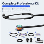 Stainless Steel Stethoscope, Dual-Frequency Chest Piece, Bell & Diaphragm & Pediatric Diaphragm, Noise-Reducing Silicone Ear Tips, Ideal for Doctors, Nurses, Students Use