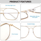 JM Aviator Blue Light Blocking Computer Glasses, Square Eye Protect Video Eyeglasses Anti Glare Men Women
