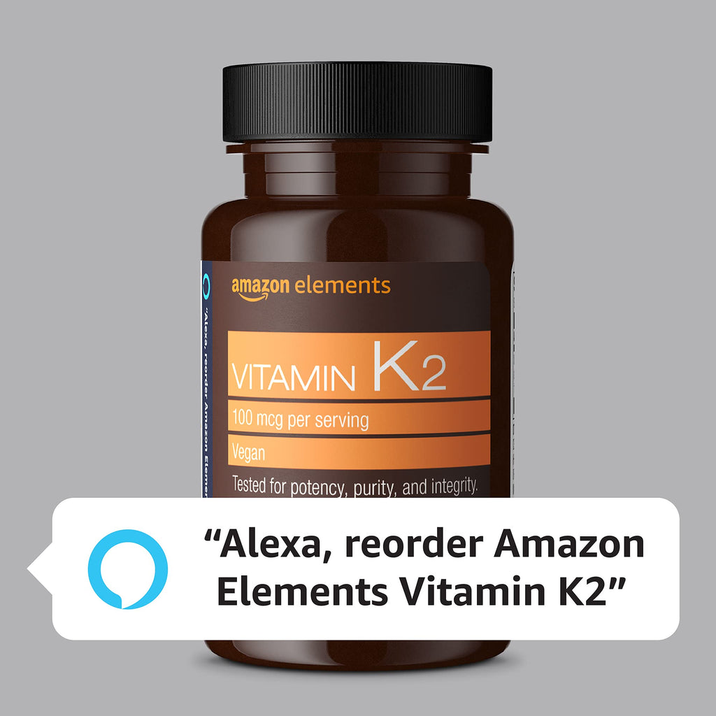 Amazon Elements Vitamin K2 100 mcg, Vegan, 65 Capsules, 2 Month Supply (Packaging May Vary) (Pack of 2)
