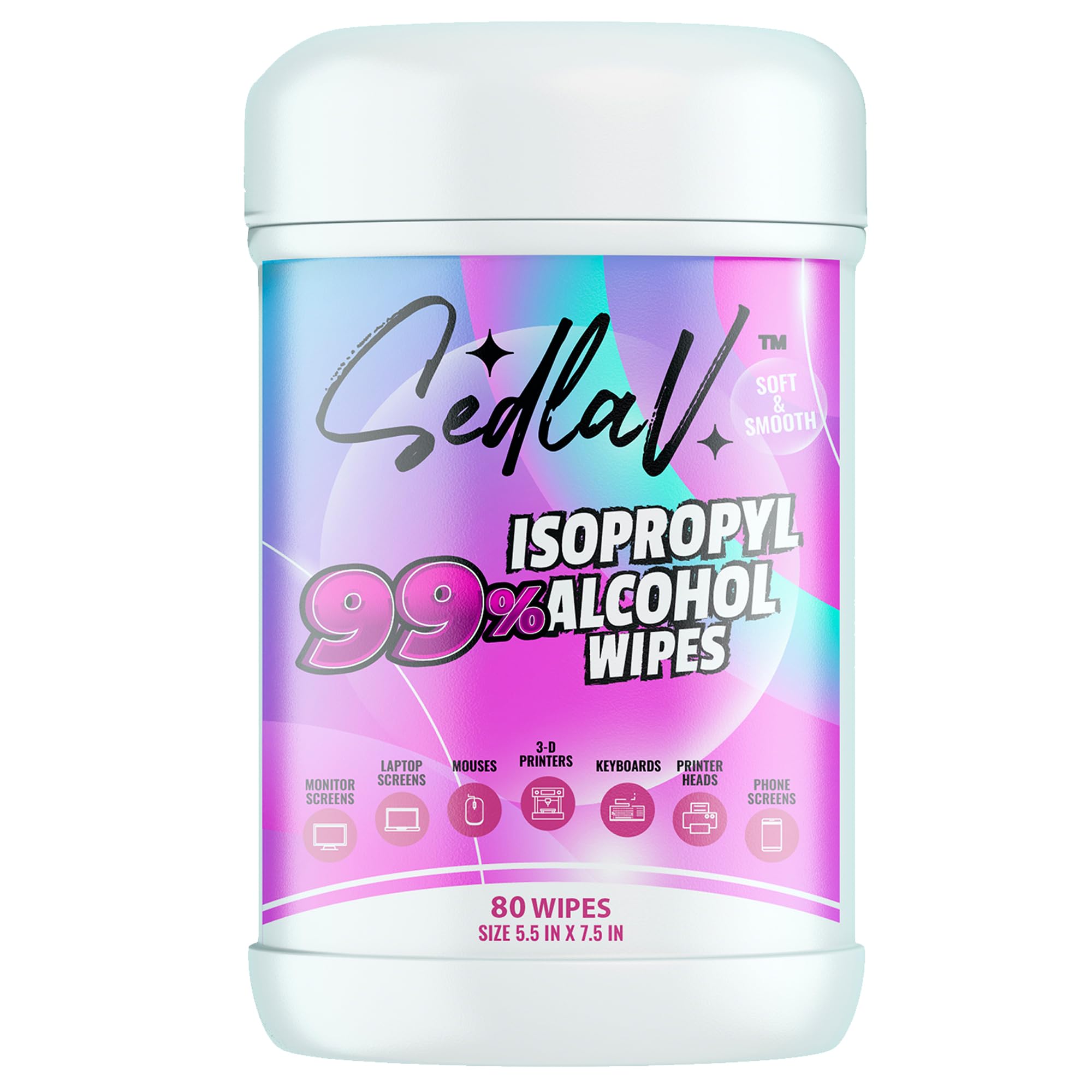SEDLAV 99% Isopropyl Alcohol Wipes - 99% Rubbing Alcohol Wipes for Tech Use (80 Count Pack)