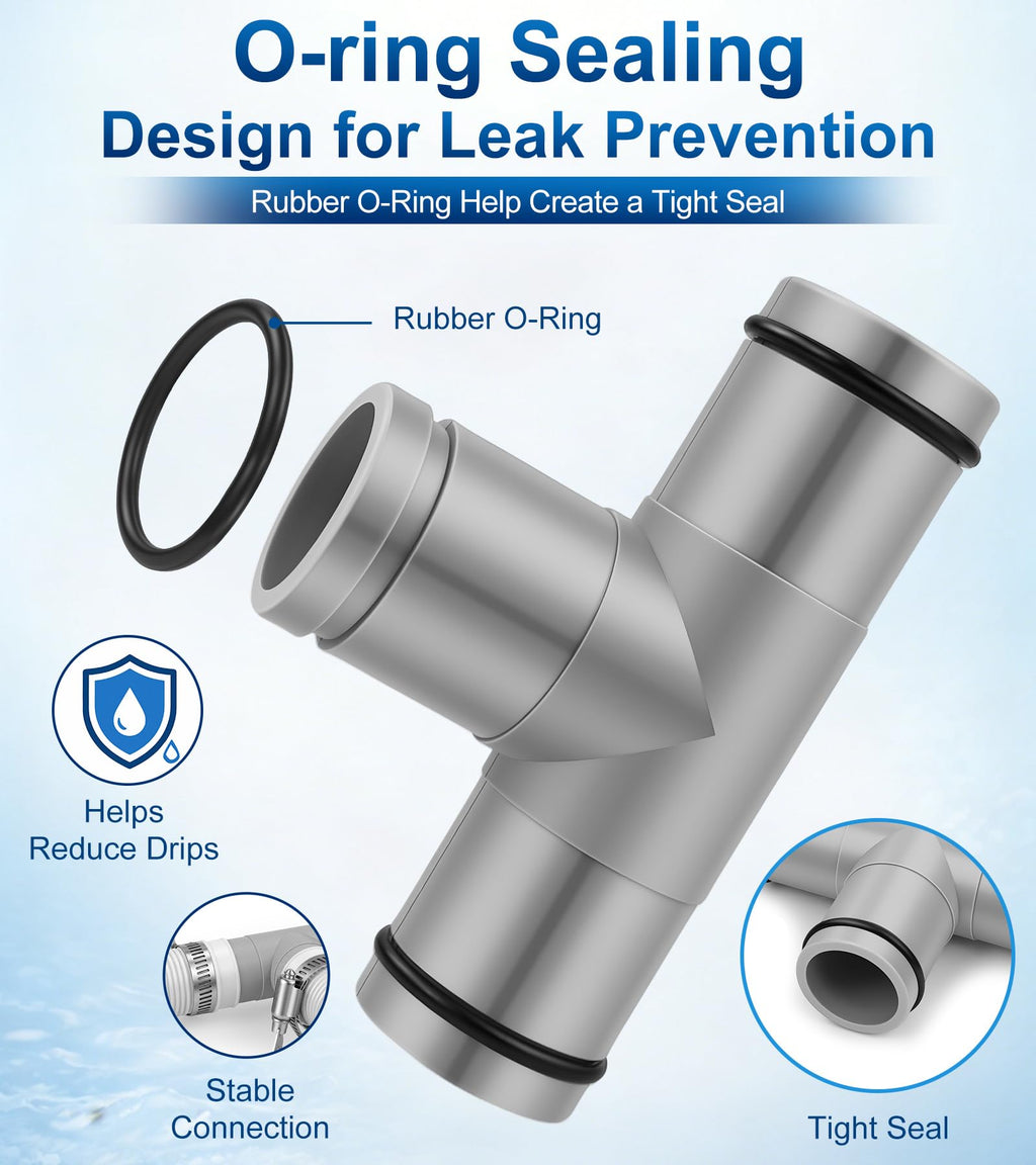 Pool Hose Connector for Leak-Proof Dual Seal and Stable Water Flow, 1.25" to 1.25" T-Joint Pool Hose Adapter for Pool Parts and Accessories Replacement, Easy No-Tool Install for Above Ground Pools