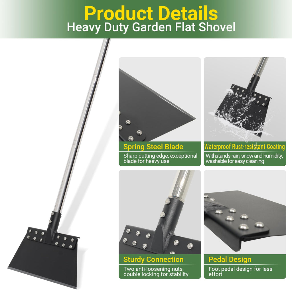 CKLT Weed Scraper 65 Inch Garden Flat Shovel with 11in Spring Steel Blade