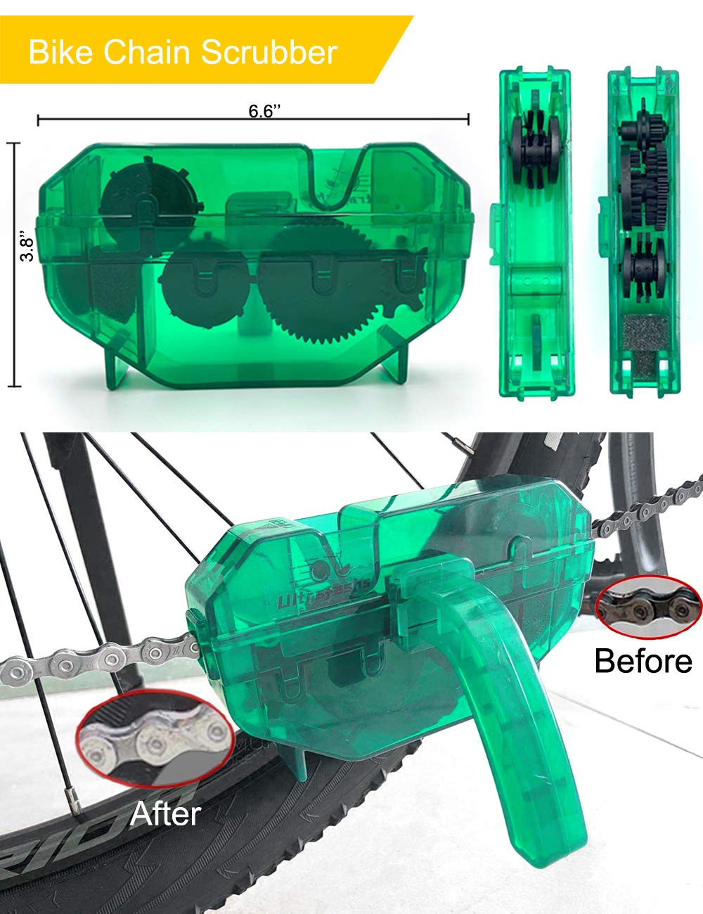Ultrafashs Bike Cleaner kit,Perfect kit to Clean/Protect/Lube Bicycle,with Chain Scrubber,Cleaning Brush Tool,Wet Lubricant(2oz),Degreaser(10oz)