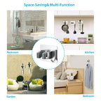 homeasy Mop Broom Holder No Drill, Mop Broom Organizer Wall Mounted Heavy Duty with Hooks Hanger, Self Adhesive Stainless Steel 6Pcs for Bathroom, Kitchen, Office (Silver)