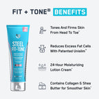 SteelFit Firming Body Lotion - Contouring & Skin Tightening Cream for Body - Firm & Tone Cellulite Remover for Legs Belly & Saggy Skin - Nourishing & Soothing with Shea & Cocoa Butter - Milk & Honey