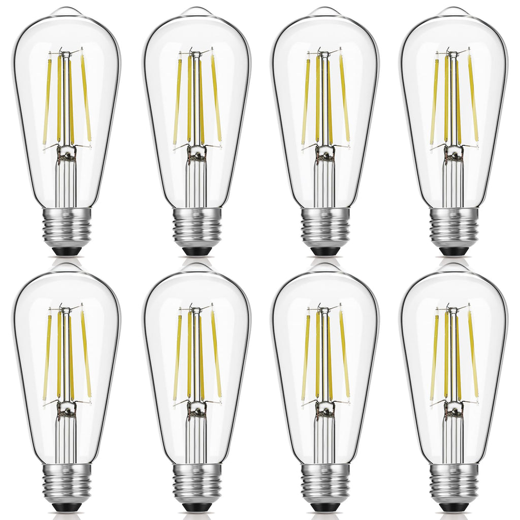 Gozelux LED Edison Bulbs 6W, Equivalent 60W, High Brightness Daylight White 5000K, 750 Lumens, ST58 Vintage LED Filament Bulbs with 90+ CRI, E26 Base, Dimmable, Clear Glass, Pack of 8