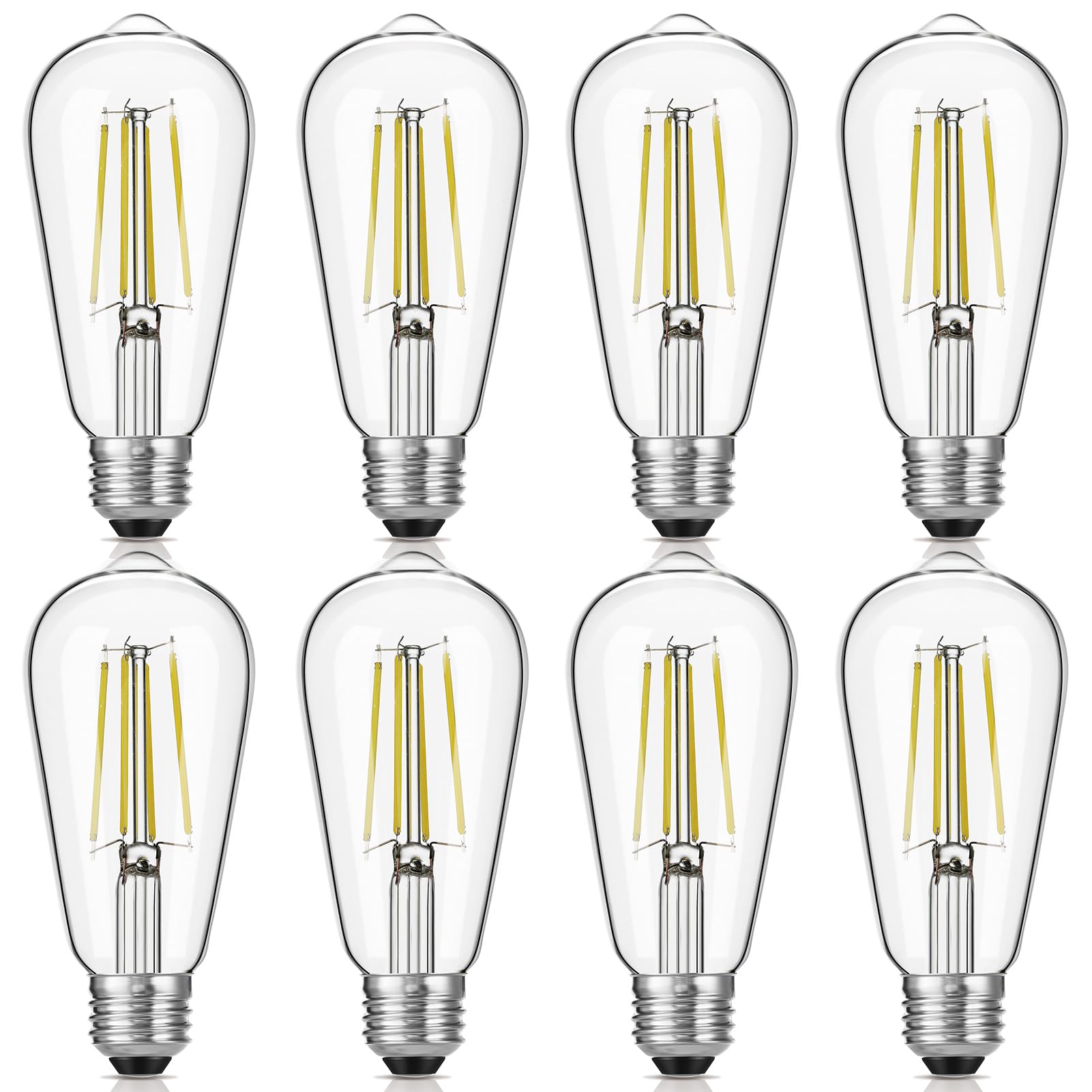 Gozelux LED Edison Bulbs 6W, Equivalent 60W, High Brightness Daylight White 5000K, 750 Lumens, ST58 Vintage LED Filament Bulbs with 90+ CRI, E26 Base, Dimmable, Clear Glass, Pack of 8