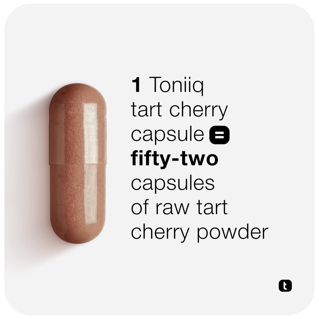 Toniiq Tart Cherry Capsules - Ultra High Potency 52:1 Extract - Highly Concentrated - Third-Party Lab Tested for Purity & Quality - 120 Capsules