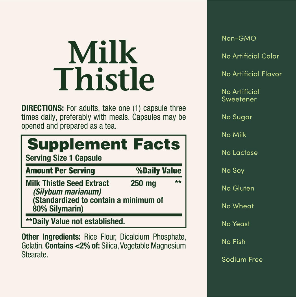 Nature's Bounty Milk Thistle Capsules, Traditionally Used for Liver Health, Herbal Supplement, 250 mg per Serving, 200 Count