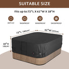 iBirdie Outdoor Waterproof Rectangular Hot Tub Cover 73 x 62 inch fit 72 x 61 or 71 x 60 or 70 x 59 SPA 600D Heavy Duty Rectangle Weatherproof Protectors Protective Cover Cap