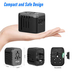VYLEE Universal Travel Adapter, 5 in 1 International Power Adapter with 3.5A 2xUSB-A & 2xUSB-C Ports, Travel Plug Adapter Worldwide for Europe USA UK AUS Travel Essentials (Black Grey)