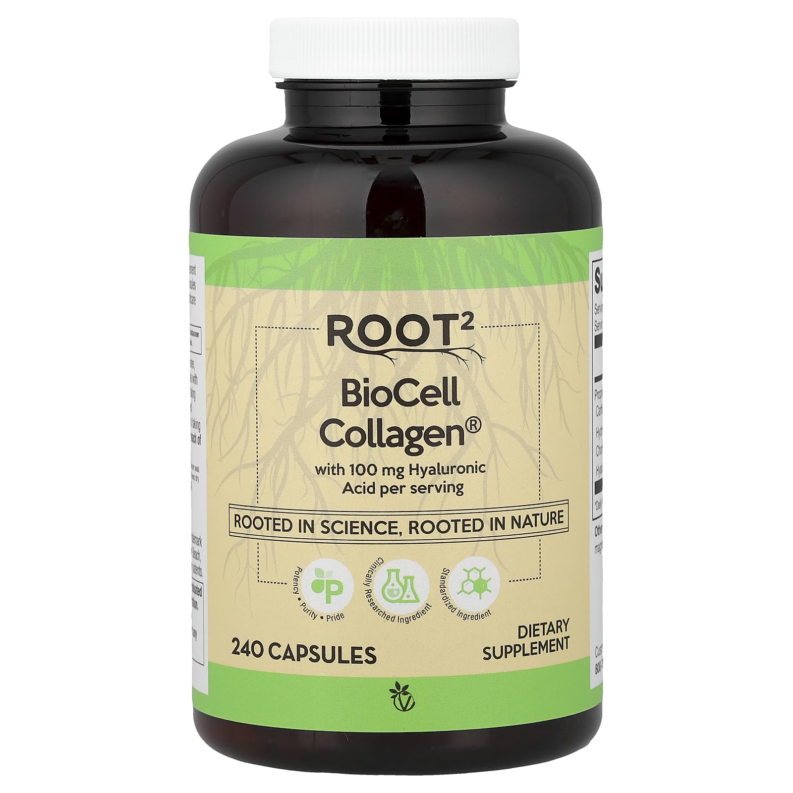 Vitacost ROOT2 BioCell Collagen With Hyaluronic Acid -- 100 Milligram Per Serving - 240 Capsules