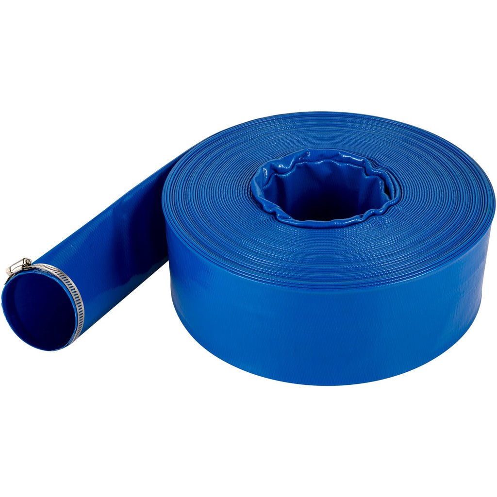 VEVOR Discharge Hose, 4' x 105', PVC Lay Flat Hose, Heavy Duty Backwash Drain Hose with Clamps, Weather-proof & Burst-proof, Ideal for Swimming Pool & Water Transfer, Blue