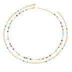 MTMY Beaded Necklaces for Women 14K Gold Plated Dainty Colorful Green/Rose Beaded Pearl Choker Necklace Delicate Boho Jewelry Gift (Layer-mix color)