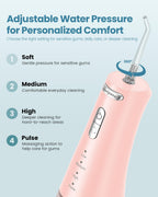 Onlyone Water Dental Flosser Pick for Teeth, 300ML Portable Oral Irrigator, Rechargeable Travel Irrigation Cleaner, Professional Electric Flossing Machine Birthday Gifts for Women,Mom,Girlfriend Pink