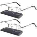 Premium 2 PACK Durable Progressive Multifocus Reading Glasses for Men Blue Light Blocking Computer Reader Anti Eyestrain Metal Frame Spring Hinges (for Mid-Near Range approx 3ft) 2.0 Gunmetal