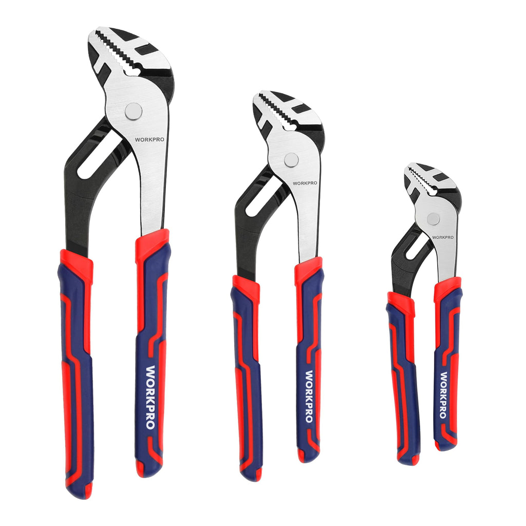 WORKPRO 3 Piece Groove Joint Plier Set, 12/10/8 Inch Adjustable Water Pump Pliers, Straight Jaw Pliers for Home Repair, Gripping, Nuts, Bolts, Pipe & Fittings