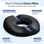 ZIKEE Dual U-Shaped Donut Pillow for Tailbone Pain, Hemorrhoid Pillow for Sitting with Pressure Relief Hole & Slope Design, Donut Seat Cushion for Coccyx, Postpartum & Post Surgery Sitting Relief
