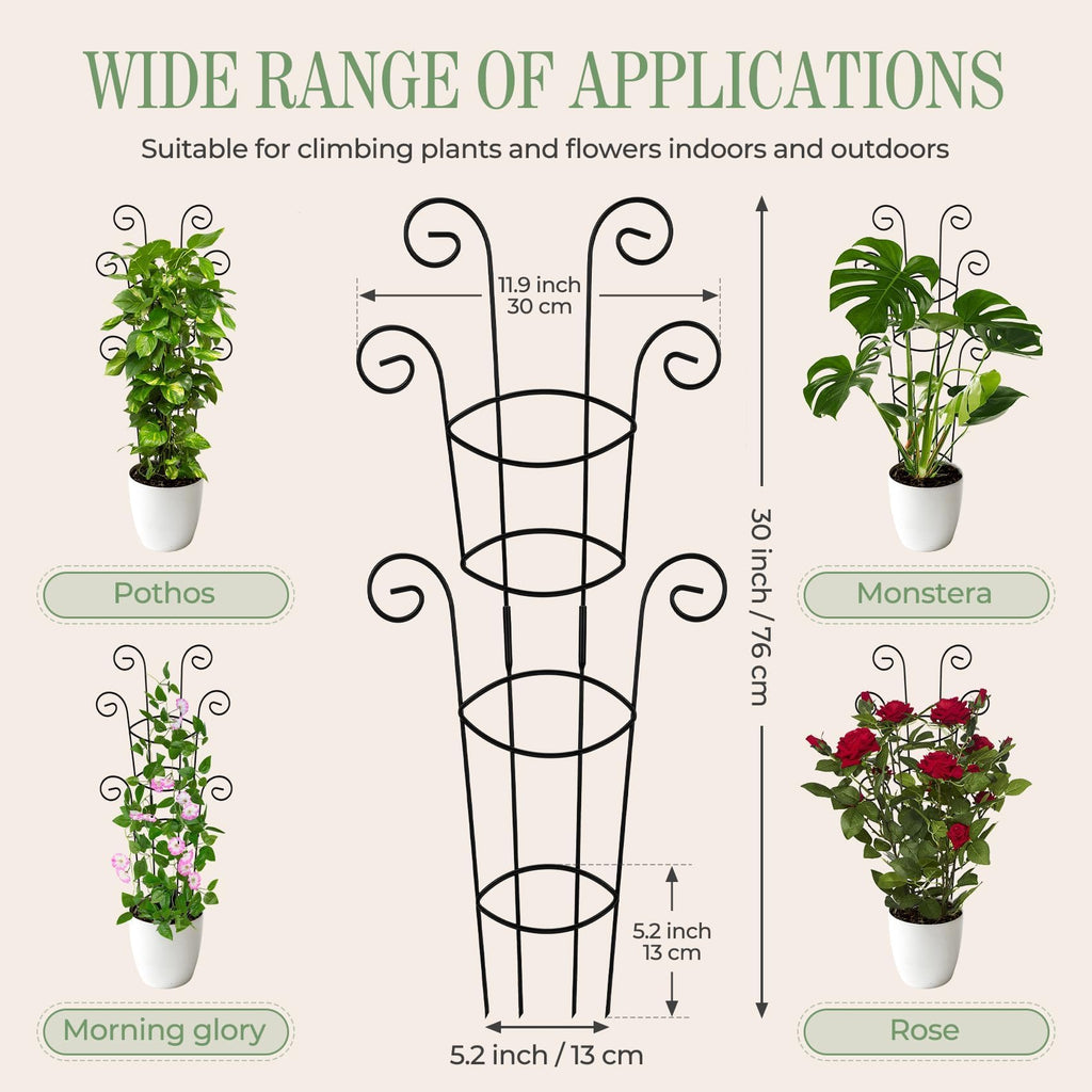 QIAOKAIYAN 4 Pack 30 Inch Tall Metal Plant Trellis for Climbing Plants Indoor - Rustproof Garden Trellis for Potted Houseplants, Sturdy Support for Ivy, Pothos, Monstera, Hoya & Flower Vines