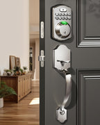 Veise Fingerprint Door Lock Set, Keyless Entry Door Lock, Front Handle Set, Electronic Keypad Deadbolt with Lever Handle, 2 Keys, Auto-Locking, One-time Codes, Easy to Install, Satin Nickel
