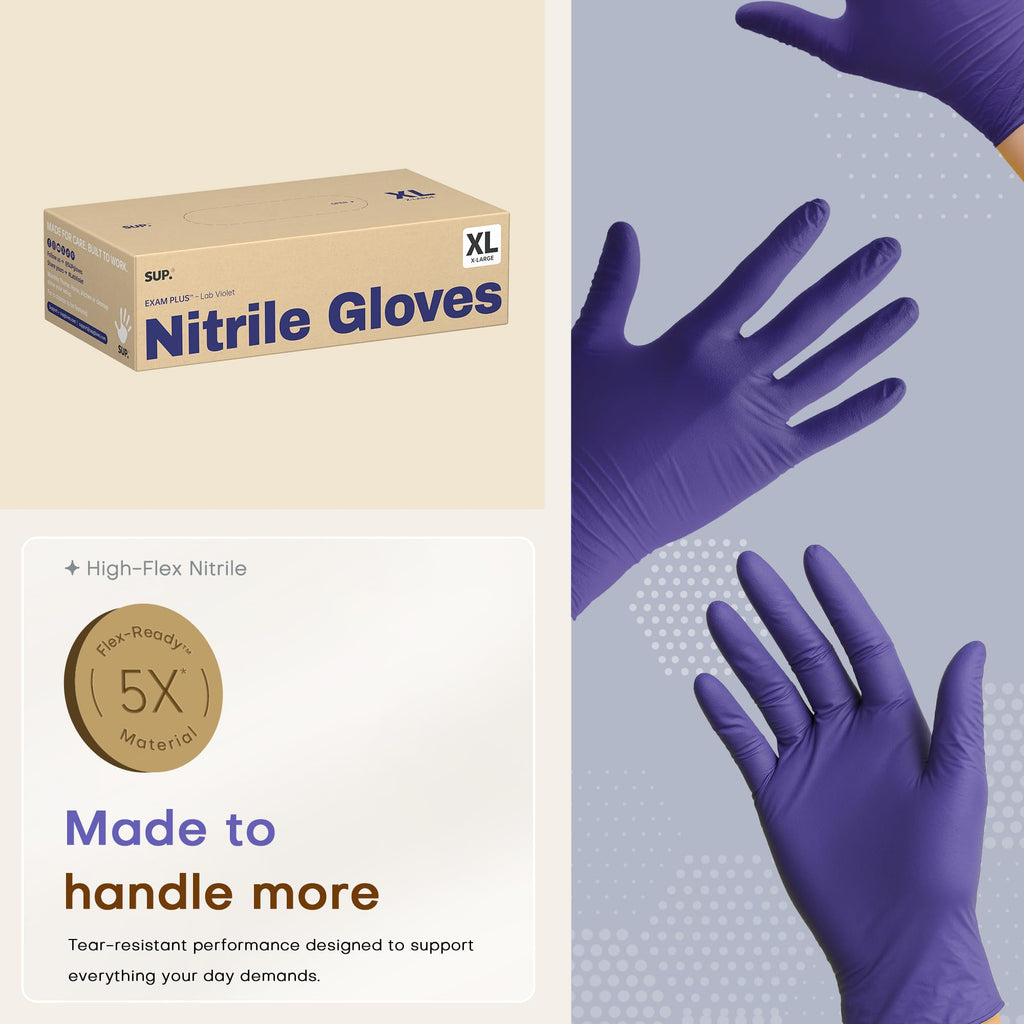 SUP Nitrile Exam Gloves, Powder-Free Latex-Free Food Safe Disposable Glove for Medical Cooking Cleaning, Lab Violet 1000 Ct (X-Large)